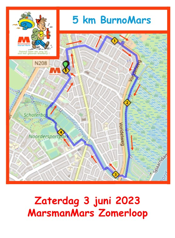 Routekaartje 5 km MarsmanMars Zomerloop 2023